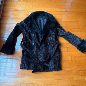 INC International Concepts Black Leopard Pea Coat